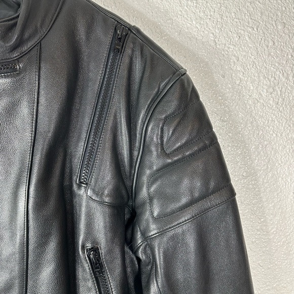 First Gear Motorcycle Black Leather Jacket Size 44 - Picture 11 of 13